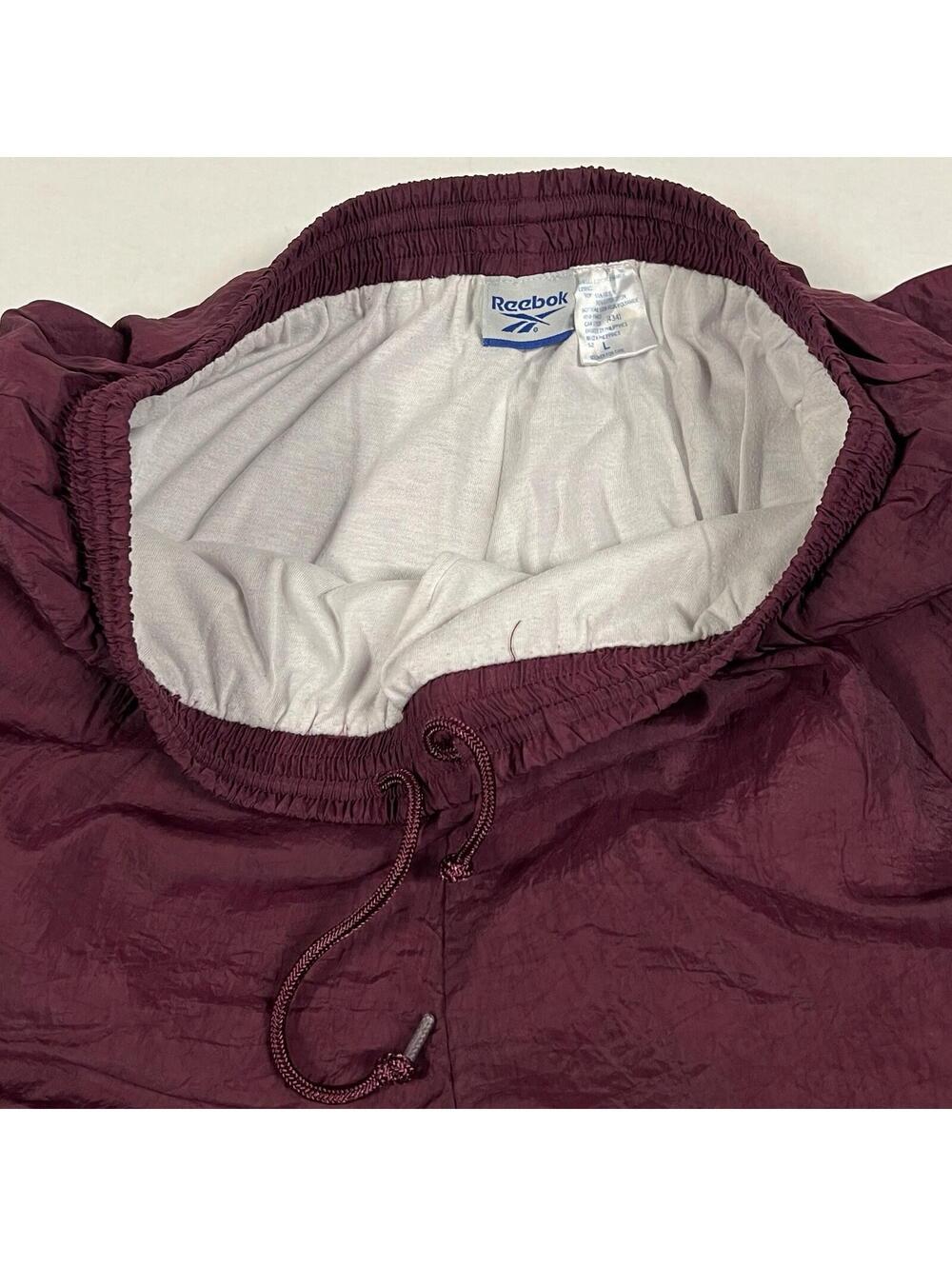 Vintage Reebok Track Windbreaker Pants Sz L Maroon Lined Warmup Running - Picture 5 of 10